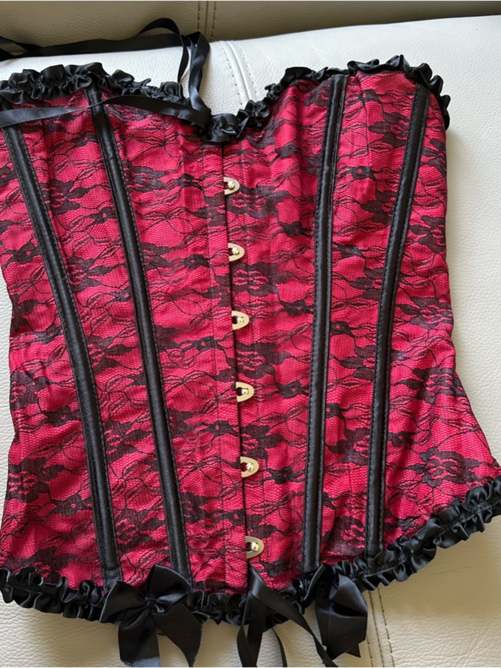 Red Lace Overbust Corset with Black Trim size S